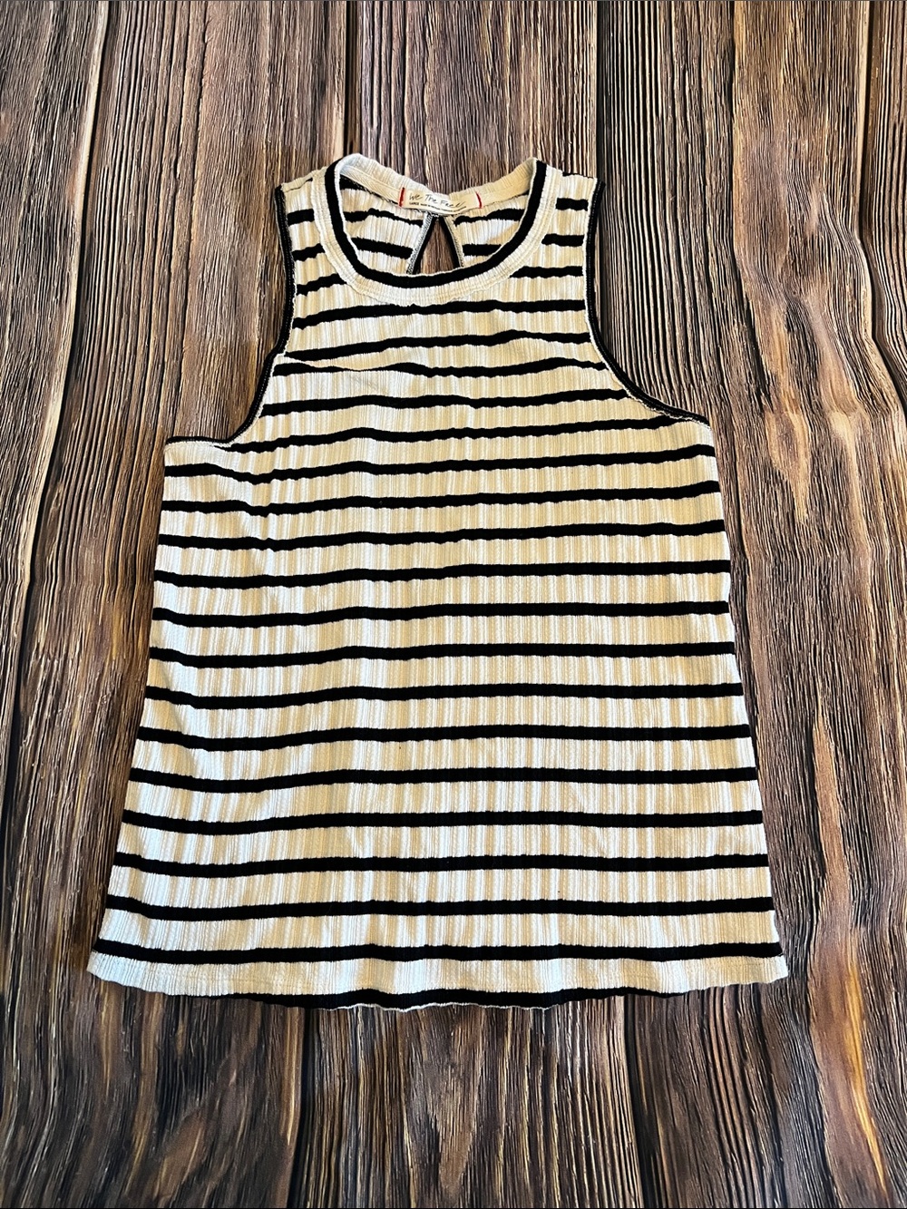 We The Free Black and White Striped Ribbed Tank Top